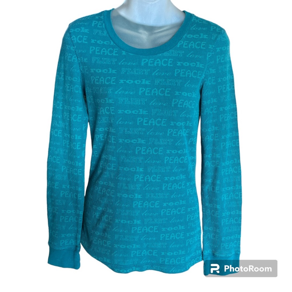 Vanity Peace Love Teal Thermal Shirt